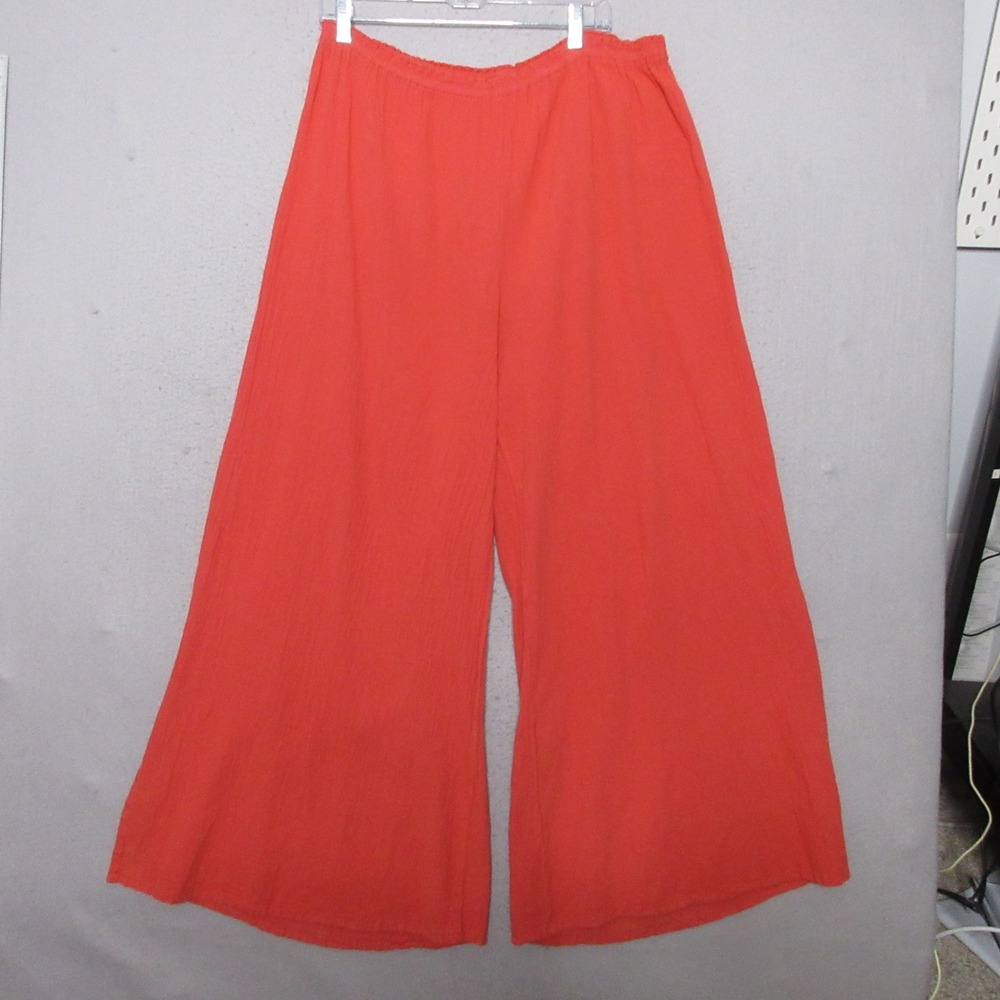 Oh‎ My Gauze Pants 2 or Large XL Orange Wide Leg Beachy Slit Gauzy Flowy Pull On